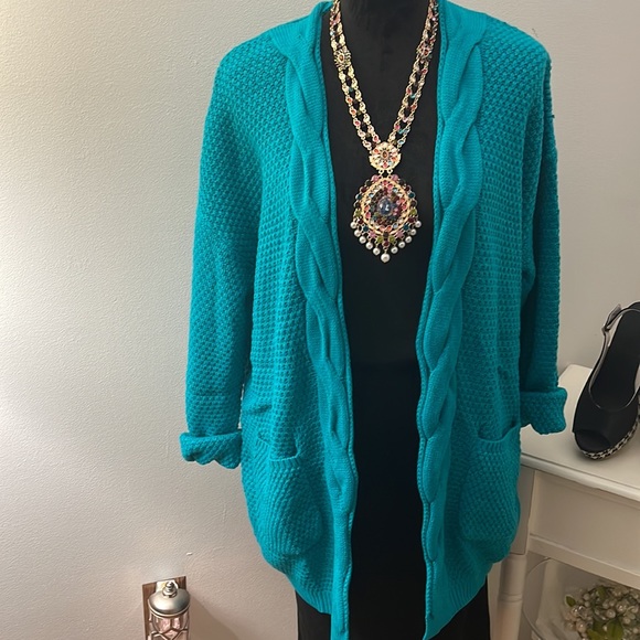 Aqua Blue/Green Cardigan Sweater - Picture 2 of 11